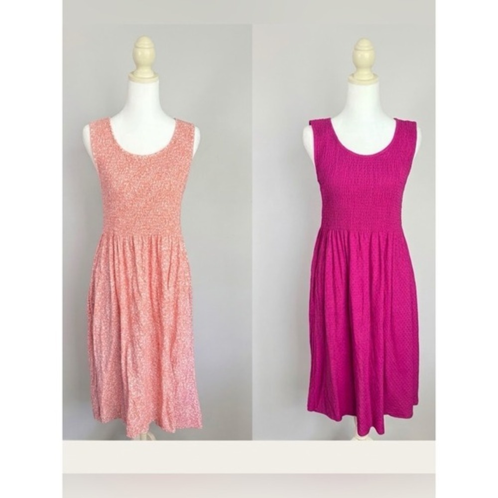 Bundle 2 Croft & Barrow Smocked Midi Sundress M Floral Magenta Prairie Cottage